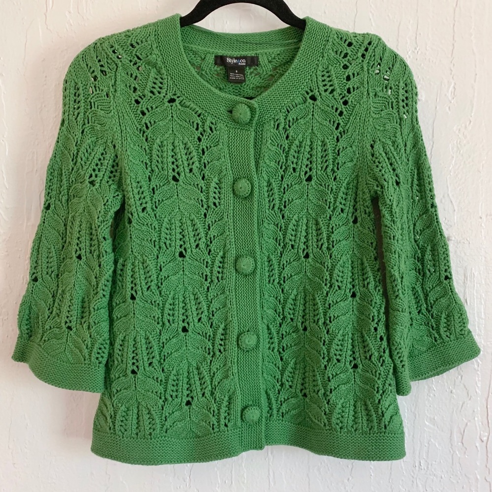 Style & Co. Green Knit Cardigan with Bell Sleeve